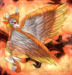 Size: 1024x1071 | Tagged: safe, artist:northlights8, daybreaker, pony, a royal problem, fire, flying, licking, licking lips, signature, solo, tongue out