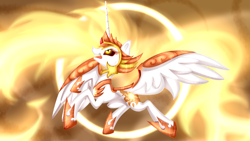 Size: 3309x1861 | Tagged: safe, artist:lixthefork, daybreaker, alicorn, pony, a royal problem, flying, solo