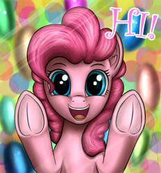 Size: 2000x2151 | Tagged: safe, artist:adagiostring, pinkie pie, pony, fourth wall, frog (hoof), high res, smiling, solo, underhoof