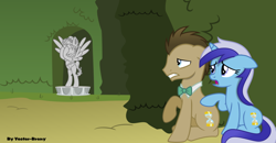 Size: 1024x531 | Tagged: safe, artist:vector-brony, doctor whooves, minuette, pony, a royal problem, doctor who, duo, scene interpretation, statue, weeping angel