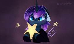 Size: 1280x774 | Tagged: safe, artist:magnaluna, princess luna, alicorn, pony, :3, cute, eating, edible heavenly object, ethereal wings, female, floating wings, floppy ears, galaxy mane, hnnng, lunabetes, mare, nom, smiling, solo, tangible heavenly object, wings