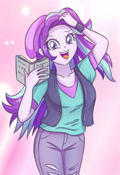 Size: 2405x3507 | Tagged: safe, artist:sumin6301, starlight glimmer, equestria girls, mirror magic, spoiler:eqg specials, beanie, book, clothes, hat, pants, shirt, smiling, solo