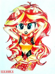 Size: 1390x1854 | Tagged: safe, artist:liaaqila, sunset shimmer, dance magic, equestria girls, spoiler:eqg specials, armpits, cute, female, looking at you, ponied up, shimmerbetes, solo, traditional art