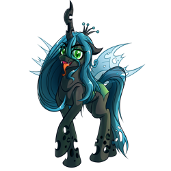 Size: 1024x1024 | Tagged: safe, artist:witchtaunter, queen chrysalis, changeling, changeling queen, open mouth, raised hoof, simple background, solo, tongue out, transparent background