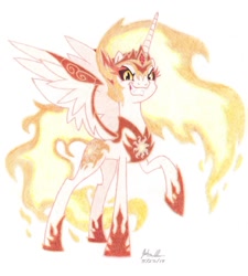 Size: 1024x1139 | Tagged: safe, artist:soulsliver249, daybreaker, alicorn, pony, a royal problem, female, looking at you, mare, smiling, solo, traditional art