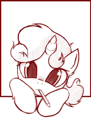 Size: 600x800 | Tagged: safe, artist:rainbow, sweetie belle, pony, unicorn, cute, diasweetes, female, filly, foal, looking at you, monochrome, mouth hold, pencil, solo