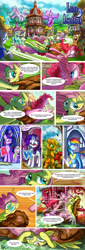 Size: 1585x4682 | Tagged: safe, artist:jowyb, applejack, bon bon, caramel, cloudchaser, cranky doodle donkey, fluttershy, lyra heartstrings, pinkie pie, rainbow dash, rarity, spike, sweetie drops, twilight sparkle, twilight sparkle (alicorn), alicorn, donkey, dragon, earth pony, pegasus, pony, unicorn, abuse, bipedal, collision, comic, crash, dizzy, flutterbuse, luna academy, mane seven, mane six, ponyville