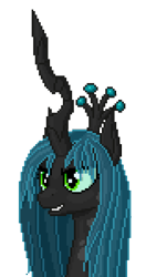 Size: 632x1200 | Tagged: safe, artist:koshakevich, queen chrysalis, changeling, changeling queen, bust, pixel art, portrait, simple background, solo, transparent background
