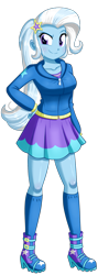 Size: 604x1696 | Tagged: safe, artist:the-butch-x, trixie, equestria girls, clothes, female, hand on hip, hoodie, raised eyebrow, simple background, skirt, smiling, solo, transparent background