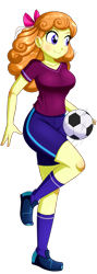 Size: 604x1696 | Tagged: safe, artist:the-butch-x, orange sherbette, equestria girls, ball, breasts, busty orange sherbette, clothes, female, football, raised leg, shirt, shorts, simple background, smiling, solo, sports, sports shorts, transparent background