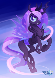 Size: 2362x3325 | Tagged: safe, artist:xwhitedreamsx, oc, oc only, oc:queen orchid, changeling, changeling queen, changeling oc, changeling queen oc, commission, female, looking at you, purple changeling, smiling, solo