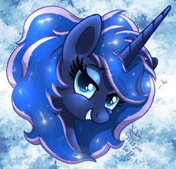 Size: 1200x1150 | Tagged: safe, artist:joakaha, princess luna, alicorn, pony, bust, grin, looking at you, portrait, smiling, solo