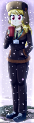 Size: 520x1860 | Tagged: safe, artist:the-butch-x, march gustysnows, equestria girls, beverage, clothes, coat, cup, equestria girls-ified, female, hand in pocket, hat, pants, shoes, snow, solo