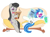 Size: 905x668 | Tagged: safe, artist:jowyb, dj pon-3, octavia melody, vinyl scratch, earth pony, pony, unicorn, drink, levitation, magazine, magic, pillow, reading, sofa, telekinesis