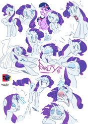 Size: 2480x3508 | Tagged: safe, artist:jowyb, rarity, twilight sparkle, pony, unicorn, brush, faic, fury, magic, sketch dump, sleep deprivation, telekinesis, underhoof