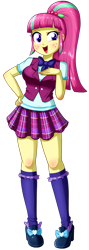 Size: 604x1696 | Tagged: safe, artist:the-butch-x, sour sweet, equestria girls, breasts, clothes, crystal prep academy uniform, crystal prep shadowbolts, cute, female, freckles, looking at you, open mouth, plaid skirt, pleated skirt, raised eyebrow, school uniform, shoes, simple background, skirt, smiling, socks, solo, sourbetes, transparent background, vest