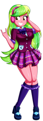 Size: 604x1696 | Tagged: safe, artist:the-butch-x, lemon zest, equestria girls, bowtie, breasts, clothes, crystal prep academy uniform, crystal prep shadowbolts, female, headphones, legs, plaid skirt, pleated skirt, school uniform, shadowbolts, shoes, simple background, skirt, smiling, socks, solo, thighs, transparent background