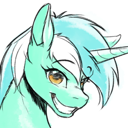 Size: 1200x1200 | Tagged: safe, artist:mykegreywolf, lyra heartstrings, pony, unicorn, bust, colored sketch, female, grin, happy, looking at you, mare, portrait, smiling, solo
