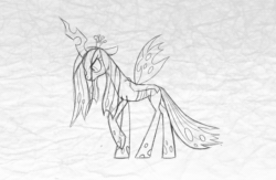 Size: 769x500 | Tagged: safe, artist:stasysolitude, queen chrysalis, changeling, changeling queen, angry, animated, frame by frame, gif, holes, monochrome, pencil style, queen, solo, texture