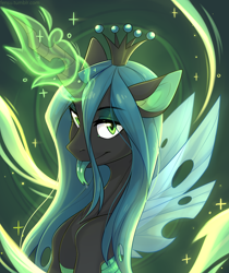 Size: 3360x4000 | Tagged: safe, artist:fensu-san, queen chrysalis, changeling, changeling queen, bust, cute, cutealis, female, forked tongue, green tongue, high res, looking at you, magic, portrait, solo, tongue out