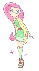 Size: 450x822 | Tagged: safe, artist:jowyb, fluttershy, human, breasts, clothes, delicious flat chest, dress, flattershy, humanized, skinny, solo