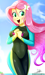 Size: 820x1360 | Tagged: safe, artist:the-butch-x, part of a set, fluttershy, better together, equestria girls, adorasexy, beautiful, blushing, breasts, clothes, cute, diving suit, female, open mouth, sexy, shyabetes, signature, solo, stupid sexy fluttershy, swimsuit, wetsuit