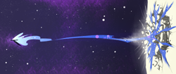 Size: 4096x1714 | Tagged: safe, artist:underpable, nightmare moon, pony, flying, jumping, moon, solo, space, stars