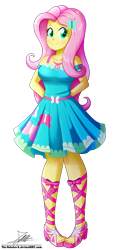 Size: 1004x2096 | Tagged: safe, artist:the-butch-x, part of a set, fluttershy, better together, equestria girls, beautiful, clothes, commission, cute, dress, feet, female, geode of fauna, magical geodes, sandals, shyabetes, simple background, smiling, solo, transparent background