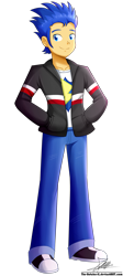 Size: 1004x2236 | Tagged: safe, artist:the-butch-x, flash sentry, equestria girls, clothes, hands in pockets, jacket, male, pants, shirt, simple background, smiling, solo, transparent background