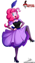 Size: 1204x2196 | Tagged: safe, artist:the-butch-x, pinkie pie, equestria girls, breasts, burlesque, can can, cleavage, clothes, commission, cute, diapinkes, dress, female, fishnets, hand on hip, high heels, looking at you, open mouth, saloon dress, saloon pinkie, simple background, smiling, solo, transparent background
