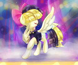 Size: 2200x1840 | Tagged: safe, artist:tcn1205, songbird serenade, pony, my little pony: the movie, headworn microphone, light, sia (singer), singing, stage