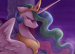 Size: 4500x3200 | Tagged: safe, artist:kodabomb, princess celestia, alicorn, pony, absurd resolution, bust, female, high res, night, portrait, profile, sad, solo