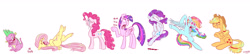 Size: 4961x1075 | Tagged: safe, artist:jowyb, applejack, fluttershy, pinkie pie, rainbow dash, rarity, spike, twilight sparkle, twilight sparkle (alicorn), alicorn, dragon, earth pony, pegasus, pony, unicorn, creepy, crying, female, mane seven, mane six, mare, simple background, tongue out, white background