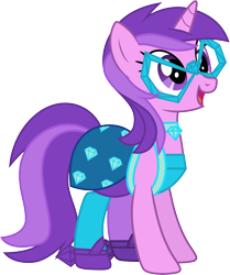 Size: 3001x3594 | Tagged: safe, artist:cloudyglow, amethyst star, sparkler, pony, unicorn, equestria girls, clothes, dress, female, glasses, mare, open mouth, simple background, smiling, solo, transparent background, vector