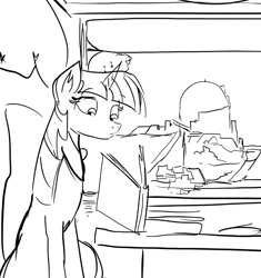 Size: 724x769 | Tagged: safe, artist:jowyb, twilight sparkle, book, female, lineart, monochrome, reading, solo