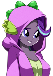 Size: 642x910 | Tagged: safe, artist:rosemile mulberry, starlight glimmer, equestria girls, breasts, clothes, cute, female, glimmerbetes, hoodie, simple background, smiling, solo, spike hoodie, white background