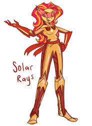 Size: 595x808 | Tagged: safe, artist:jowyb, sunset shimmer, equestria girls, clothes, costume, solo, superhero