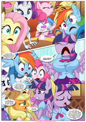 Size: 1024x1449 | Tagged: safe, artist:bbmbbf, applejack, fluttershy, pinkie pie, rainbow dash, rarity, twilight sparkle, anthro, earth pony, pony, comic:the power of dragon mating, series:the power of dragon mating, equestria untamed, mane six, palcomix