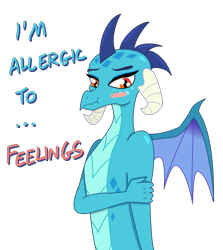 Size: 1693x1897 | Tagged: safe, artist:banquo0, princess ember, dragon, triple threat, :t, blushing, lidded eyes, looking at you, scrunchy face, simple background, solo, spread wings, transparent background, tsundember, tsundere, wavy mouth, wings