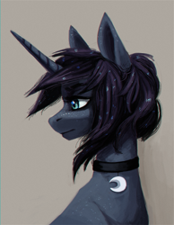 Size: 1200x1549 | Tagged: safe, artist:weird--fish, princess luna, alicorn, pony, alternate design, alternate hairstyle, bust, choker, portrait, short hair, solo