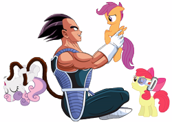 Size: 16816x11926 | Tagged: safe, artist:vito, apple bloom, scootaloo, sweetie belle, absurd resolution, cutie mark crusaders, dragon ball, dragon ball z, saiyan, scouter, simple background, transparent background, vector, vegeta