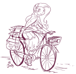 Size: 774x755 | Tagged: safe, artist:jowyb, fluttershy, equestria girls, bicycle, humanized, monochrome