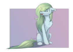 Size: 2500x1800 | Tagged: safe, artist:shiro-roo, oc, oc only, earth pony, pony, chest fluff, eyes closed, female, floppy ears, mare, open mouth, simple background, sitting, solo