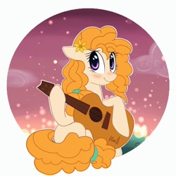 Size: 960x955 | Tagged: safe, artist:heu-hey, pear butter, earth pony, pony, the perfect pear, female, guitar, mare, solo