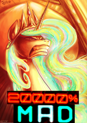 Size: 674x957 | Tagged: safe, artist:jowyb, edit, editor:watermelon changeling, princess celestia, alicorn, pony, 200% mad, angry, bust, expand dong, exploitable meme, furious, glare, gritted teeth, meme, rage, ragelestia, solo, teeth, this will end in death, this will not end well