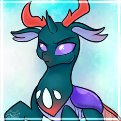 Size: 850x850 | Tagged: safe, artist:fanaticpanda, pharynx, changedling, changeling, to change a changeling, antlers, cute, floppy ears, pharybetes, prince pharynx, solo, that was fast