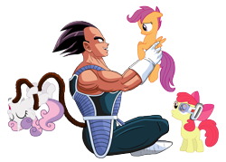 Size: 11000x7879 | Tagged: safe, artist:vito, apple bloom, scootaloo, sweetie belle, absurd resolution, crossover, cutie mark crusaders, dragon ball, dragon ball z, vegeta