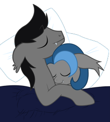 Size: 4099x4575 | Tagged: safe, artist:vito, oc, oc only, oc:aux, oc:moonshine, bat pony, pony, /mlp/, absurd resolution, bed, cuddling, happy, pillow, simple background, snuggling, transparent background, vector