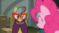 Size: 845x475 | Tagged: safe, screencap, a.k. yearling, daring do, pinkie pie, pony, daring done?, animated, gif, photo