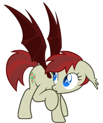 Size: 4182x5000 | Tagged: safe, artist:vito, oc, oc only, oc:rosewood, bat pony, pony, :o, absurd resolution, floppy ears, looking back, race swap, raised hoof, simple background, solo, spread wings, thirster, transparent background, vamp out, vector